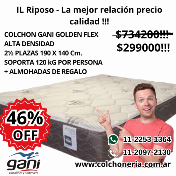 Gani Golden Flex Colchón 2 1/2 Plazas 190 x 140 x 24 cm
