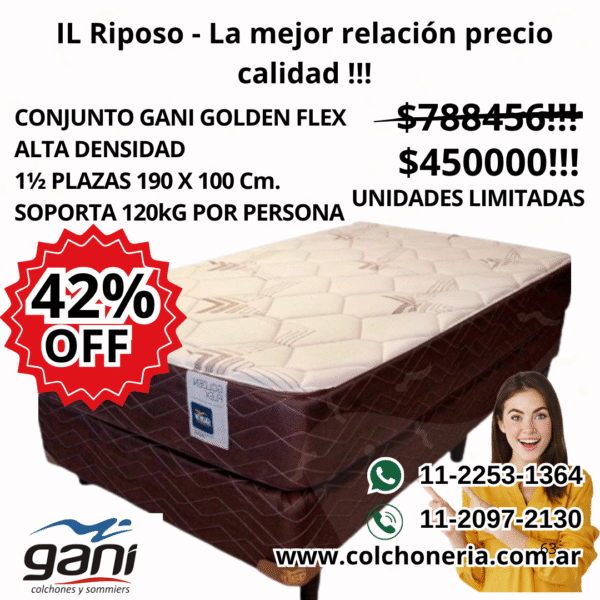 Gani Golden Flex Colchón y Sommier 1 1/2 Plazas 190 x 100 cm