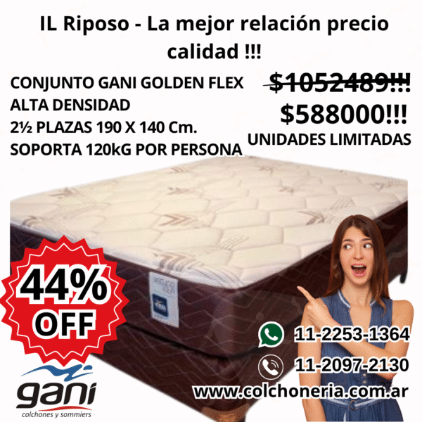 Gani Golden Flex Colchón y Sommier 2 1/2 Plazas 190 x 140 cm