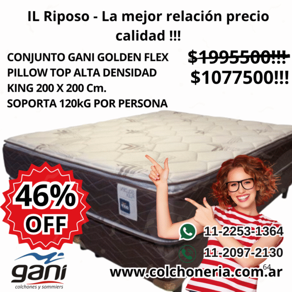 Gani Golden Flex Colchón y Sommier Pillow Top King 200 x 200 cm