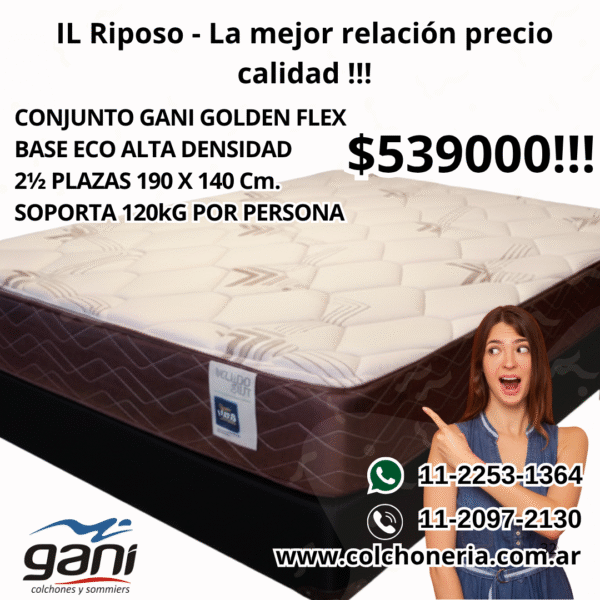 Gani Golden Flex Colchón y Sommier Eco 2 1/2 Plazas 190 x 140 cm