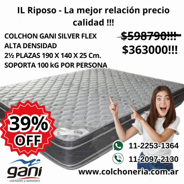 Nuevo Gani Silver Flex Colchón 2 1/2 Plazas 190 x 140 x 25 cm