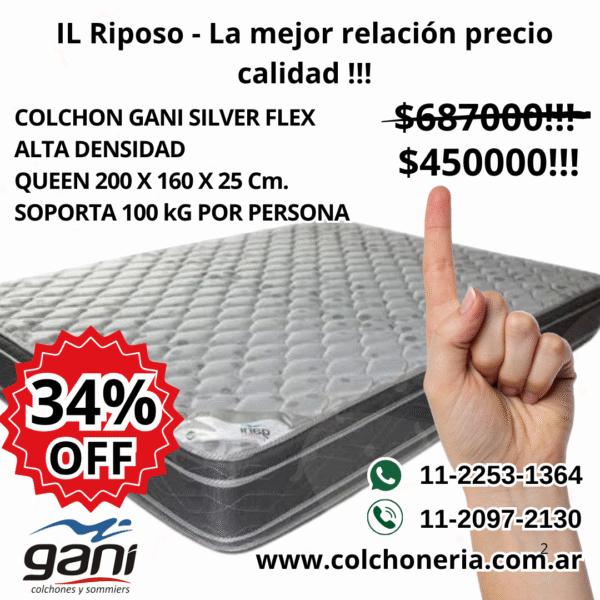 Nuevo Gani Silver Flex Colchón Queen 200 x 160 x 25 cm