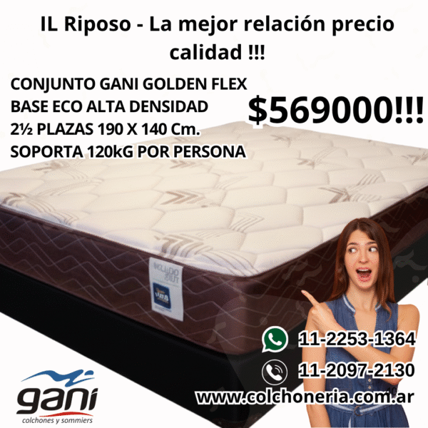 Gani Golden Flex Colchón y Sommier Eco 2 1/2 Plazas 190 x 140 cm