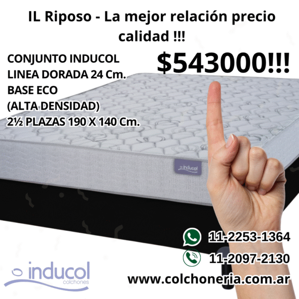 Inducol Colchón y Sommier Eco Línea Dorada 24 cm 2½ Plazas 190 x 140 Cm.