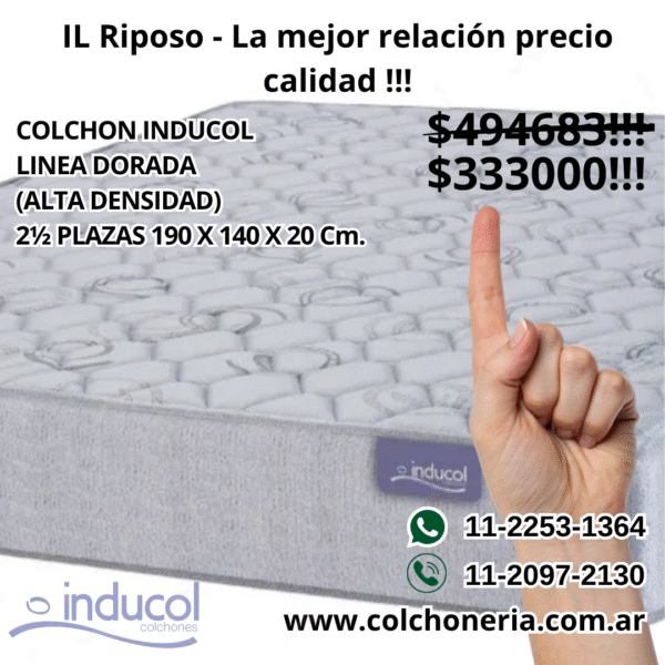 Inducol Colchón Línea Dorada 2½ Plaza 190 x 140 x 20 Cm.