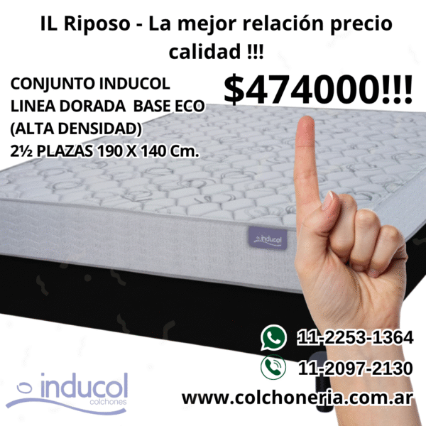 Inducol Colchón y Sommier Eco Línea Dorada 2½ Plazas 190 x 140 Cm.