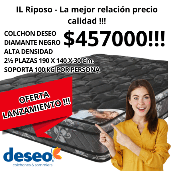 Deseo Diamante Negro Colchón 2 1/2 Plazas 190 x 140 x 30 Cm.