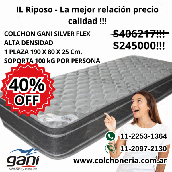 Nuevo Gani Silver Flex Colchón 1 Plaza 190 x 80 x 25 Cm.